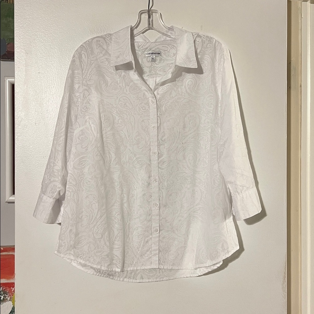 croft & barrow White Paisley-Textured Button Down Shirt